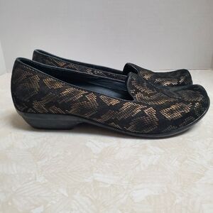 Dansko Black and Gold Patterned Loafers